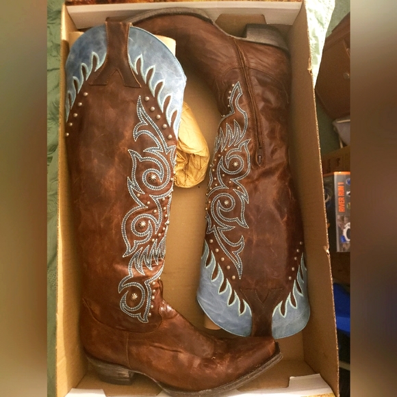 Old Gringo Shoes - Old Gringo MARSELL Stitched 18" Brass/Blue Cowgirl Boots